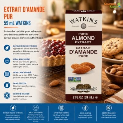 Extrait d’amande pur Watkins 59 ml pour pâtisserie, biscuits et desserts maison