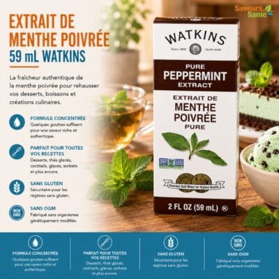 Extrait de menthe poivrée pur Watkins 59 ml pour desserts, chocolats et recettes maison