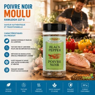 Poivre noir moulu Rawleigh 227 g 100 % pur pour assaisonner viandes et recettes maison