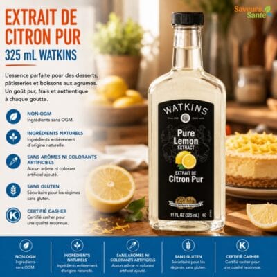 Extrait de citron pur Watkins 325 ml pour pâtisserie, desserts et recettes maison