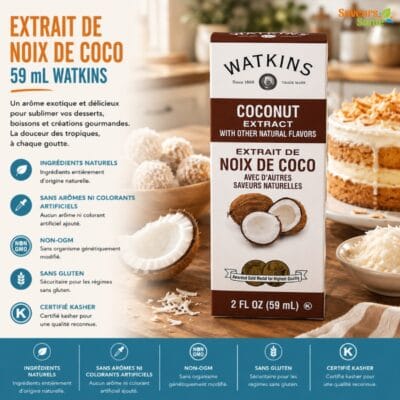 Extrait de noix de coco Watkins 59 ml pour pâtisserie, desserts et recettes tropicales