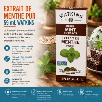 Extrait de menthe pur Watkins 59 ml pour desserts, boissons et recettes maison