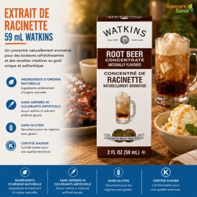 Extrait de racinette Watkins 59 ml pour boissons, desserts et recettes maison