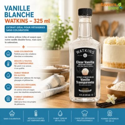 Vanille blanche Watkins 325 ml pour glaçages, pâtisseries et desserts maison