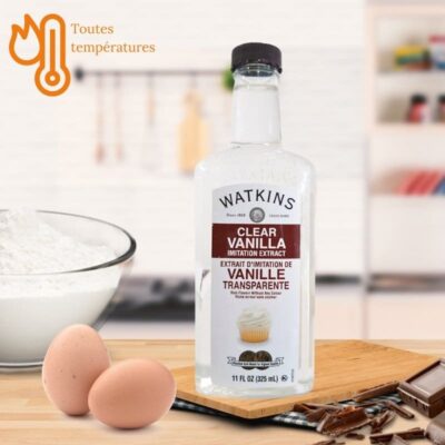 Extrait de vanille blanche Watkins 325 ml, idéal pour la cuisine, offrant un arôme pur et naturel pour vos créations sucrées