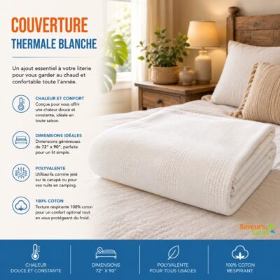 Couverture thermale blanche légère, douce et confortable