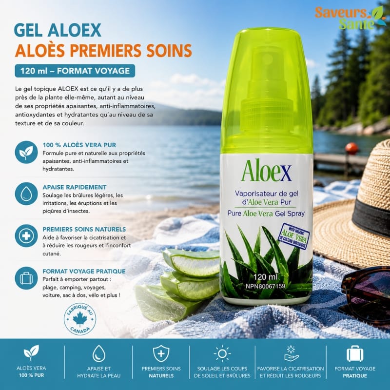 Gel Aloex premiers soins vaporisateur 120 ml à l’aloès pour apaiser et rafraîchir la peau