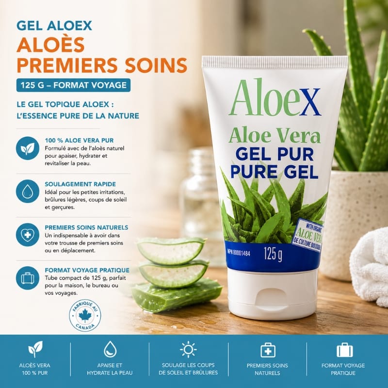 Gel Aloex premiers soins 125 g à l’aloès pour apaiser et hydrater la peau irritée