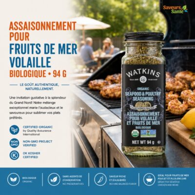 Assaisonnement pour fruits de mer et volaille biologique Watkins 94 g pour poissons, poulet et grillades