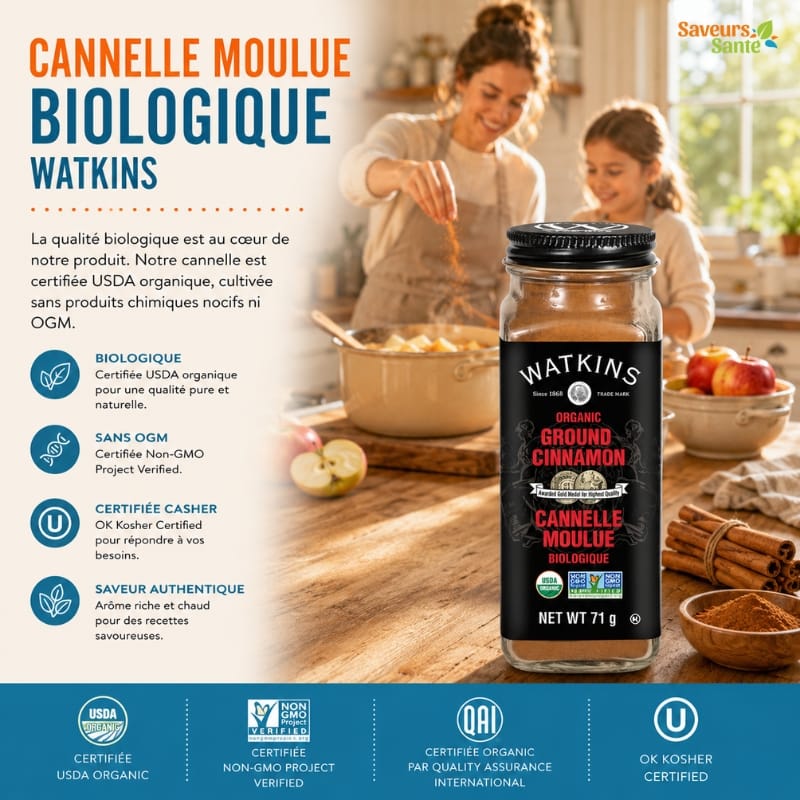 Cannelle moulue biologique Watkins 71 g pour pâtisserie, desserts et recettes maison