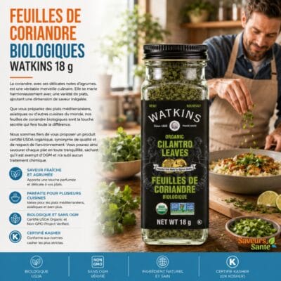 Feuilles de coriandre biologiques Watkins 18 g pour tacos, currys, sauces et recettes maison