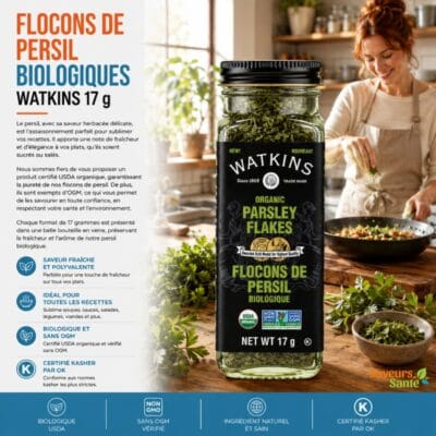 Flocons de persil biologiques Watkins 17 g pour sauces, salades, pâtes et recettes maison