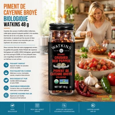 Piment de Cayenne biologique Watkins 48 g pour recettes épicées, grillades et cuisine relevée