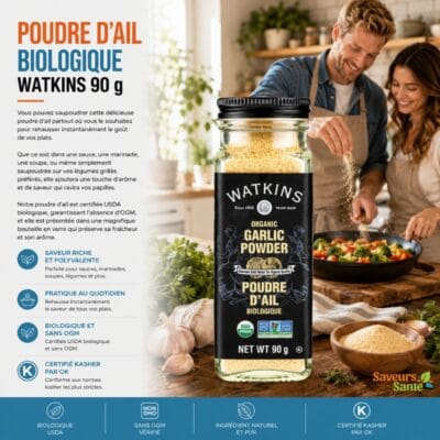 Poudre d’ail biologique Watkins 90 g pour sauces, grillades et recettes maison