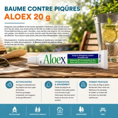 Baume pour piqûres Aloex 20 g à l’aloès pour apaiser les irritations et démangeaisons