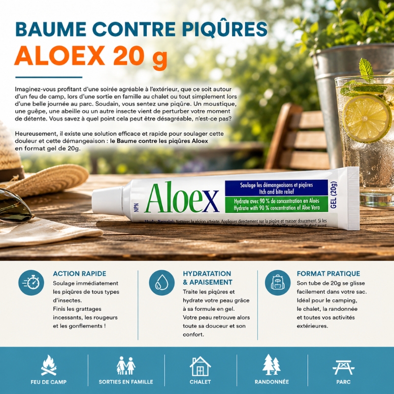 Baume pour piqûres Aloex 20 g à l’aloès pour apaiser les irritations et démangeaisons