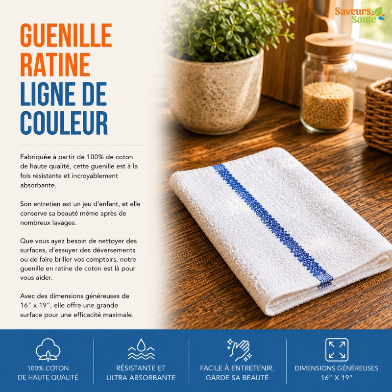 Guenille ratine ligne de couleur absorbante et réutilisable