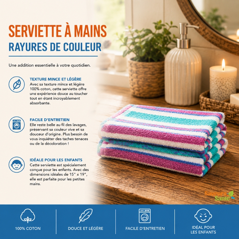 Serviette à mains à rayures de couleur douce et absorbante