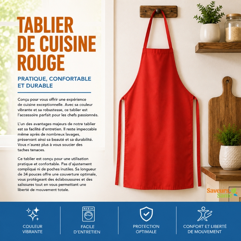 Tablier de cuisine rouge pour la préparation des repas
