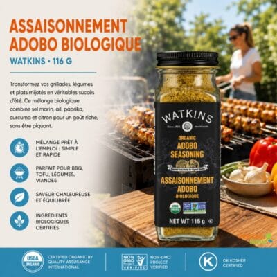 Assaisonnement Adobo biologique Watkins 116 g pour grillades, tacos et recettes mexicaines