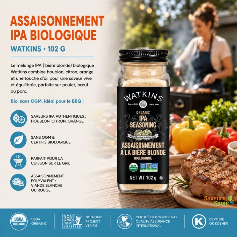Assaisonnement IPA biologique Watkins 102 g pour grillades, burgers et recettes BBQ
