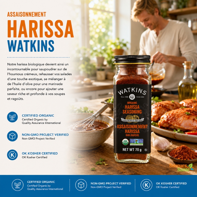Assaisonnement harissa biologique Watkins 70 g pour couscous, grillades et recettes épicées