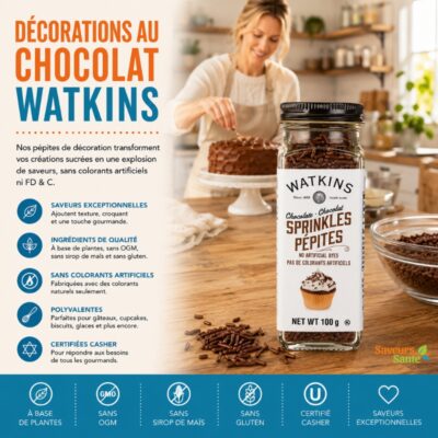 Décorations au chocolat Watkins 100 g pour pâtisserie, desserts et recettes maison