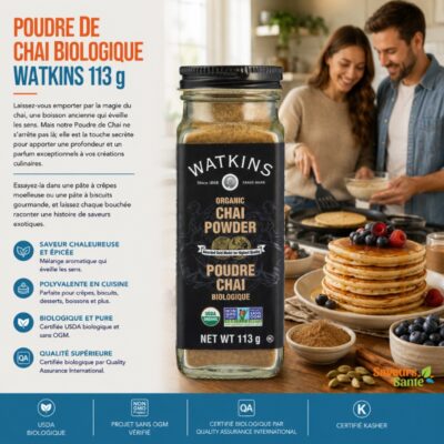 Poudre de chai biologique Watkins 113 g pour lattés, desserts et boissons chaudes maison