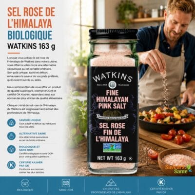 Sel rose de l’Himalaya biologique Watkins 163 g pour grillades, légumes et recettes maison