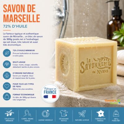 Savon de Marseille 72 % d'huile pour nettoyer la peau en douceur
