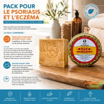 Pack psoriasis et eczéma avec savon d’Alep 190 g et onguent Rawleigh antiseptique 128 g