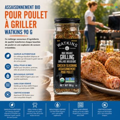 Assaisonnement bio pour poulet à griller Watkins 90 g pour poulet BBQ, grillades et recettes maison
