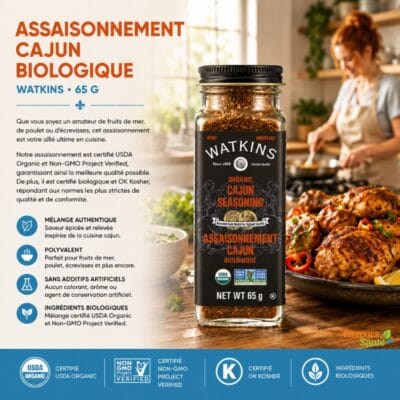 Assaisonnement Cajun biologique Watkins 65 g pour grillades, tacos et recettes épicées