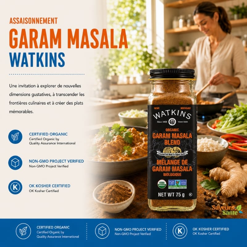 Assaisonnement Garam Masala biologique Watkins 75 g pour currys, riz et recettes indiennes