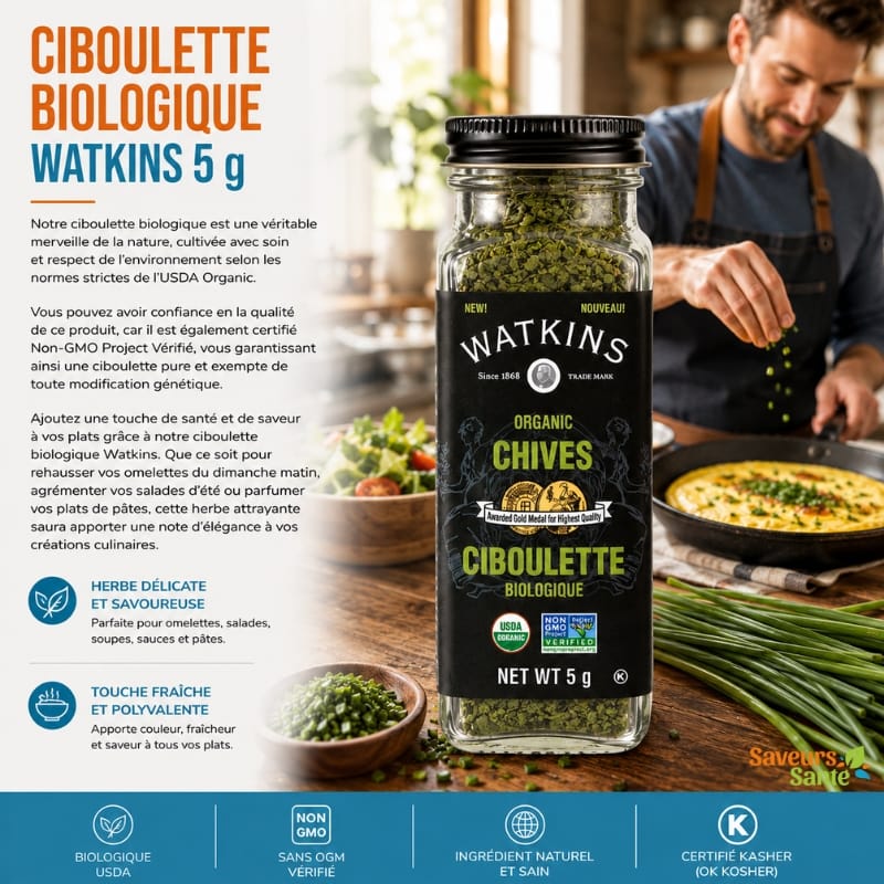 Ciboulette biologique Watkins 5 g pour pommes de terre, sauces, salades et recettes maison