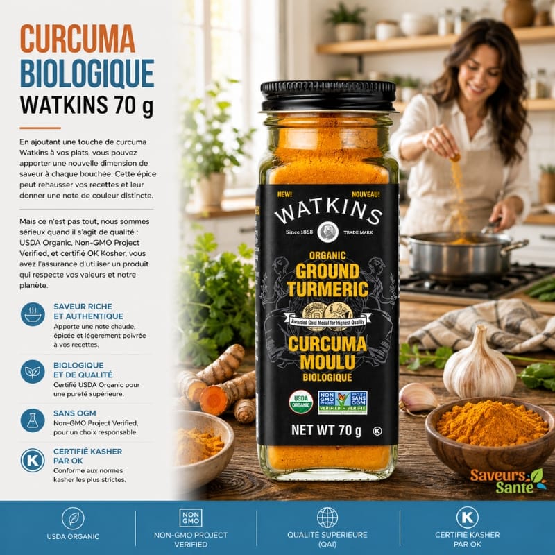 Curcuma biologique Watkins 70 g pour currys, riz, marinades et recettes maison