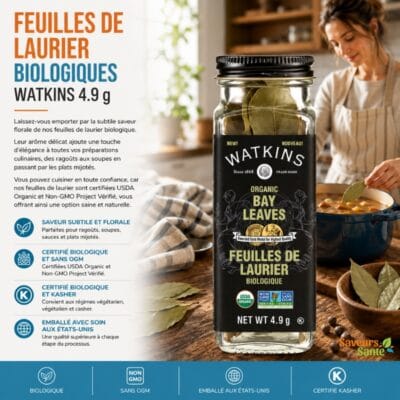 Feuilles de laurier biologiques Watkins 4,9 g pour soupes, sauces et recettes mijotées