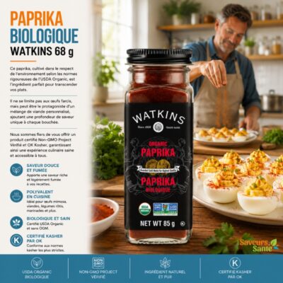 Paprika biologique Watkins 85 g pour grillades, sauces, légumes et recettes maison