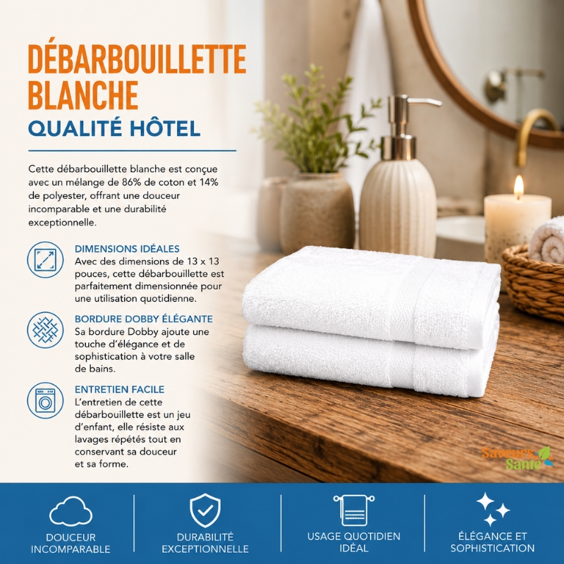 Débarbouillette blanche qualité hôtel douce et absorbante