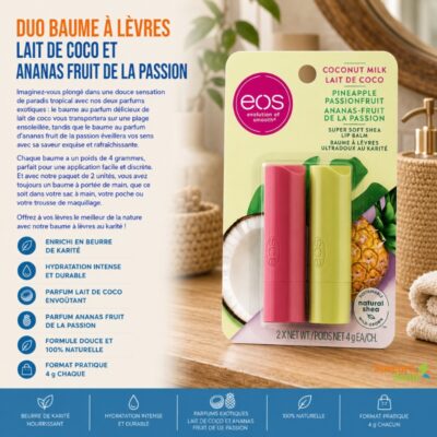 Duo de baumes à lèvres Lait de coco et Ananas fruit de la passion
