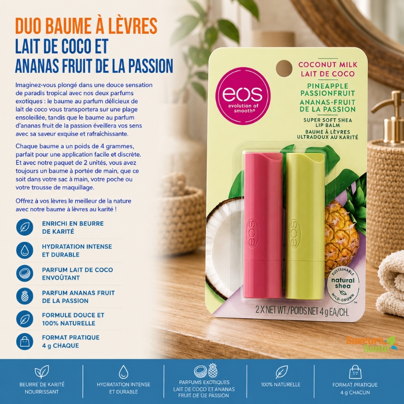 Duo de baumes à lèvres Lait de coco et Ananas fruit de la passion