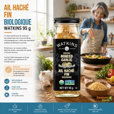 Ail haché fin biologique Watkins 95 g pour sauces, grillades et recettes maison