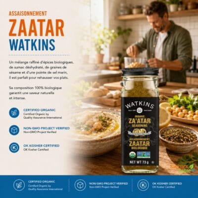 Assaisonnement ZAATAR biologique Watkins 73 g pour grillades, pains et recettes méditerranéennes