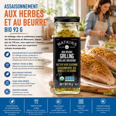 Assaisonnement aux herbes et au beurre biologique Watkins 93 g pour légumes, pommes de terre et grillades
