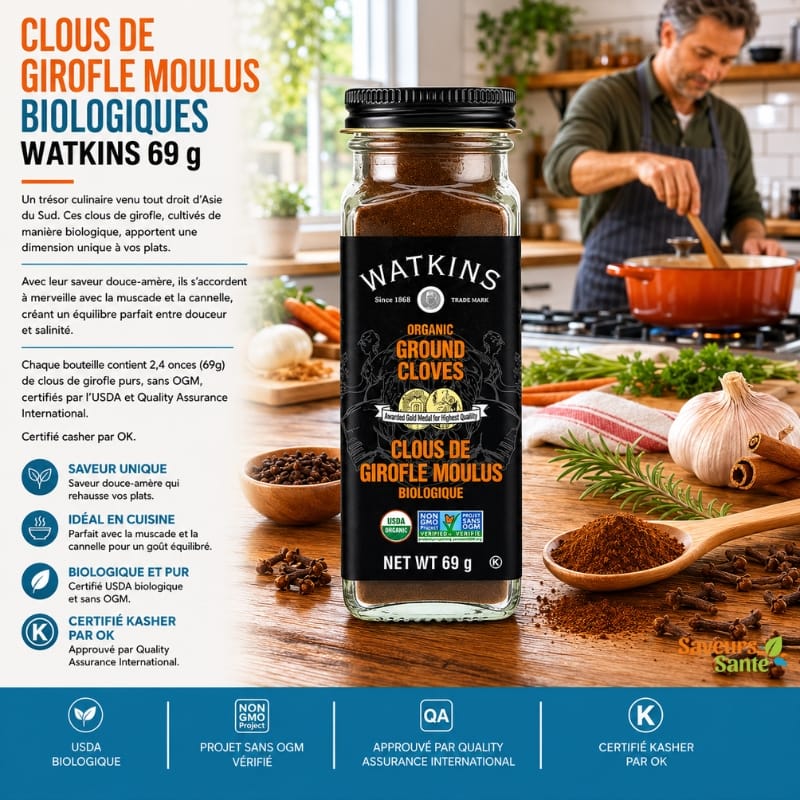 Clous de girofle moulus biologiques Watkins 69 g pour pâtisserie, marinades et recettes maison