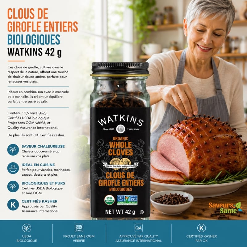 Clous de girofle entiers biologiques Watkins 42 g pour marinades, pâtisserie et recettes maison