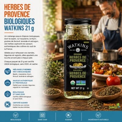 Herbes de Provence biologiques Watkins 21 g pour grillades, légumes et recettes méditerranéennes