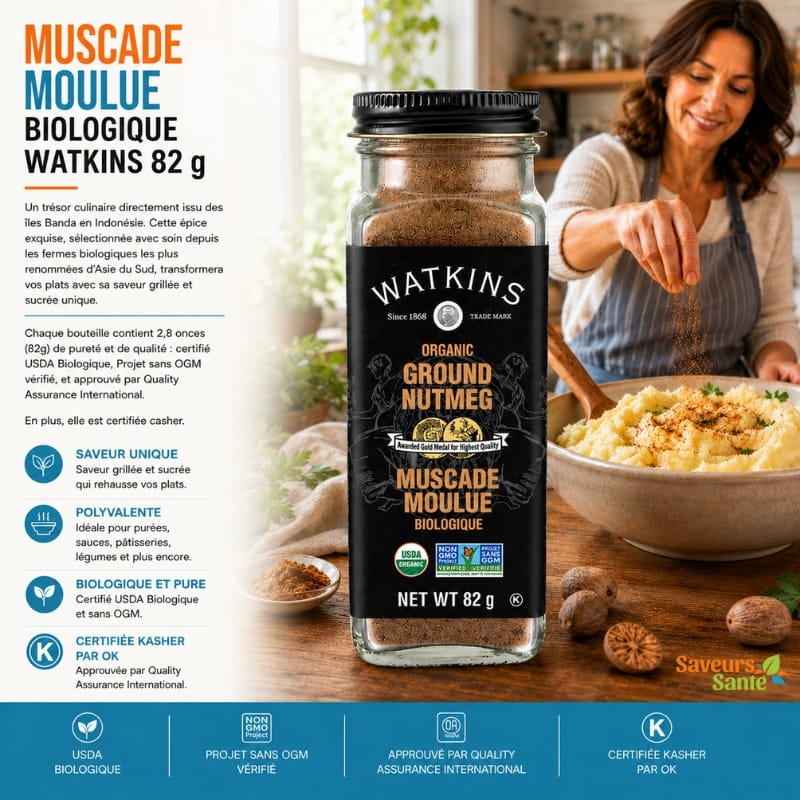 Muscade moulue biologique Watkins 82 g pour pâtisserie, sauces et recettes maison