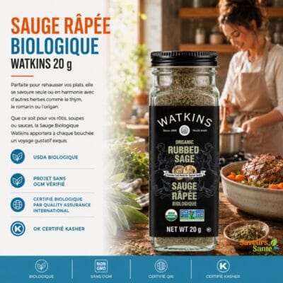 Sauge râpée biologique Watkins 20 g pour farces, volailles et recettes maison