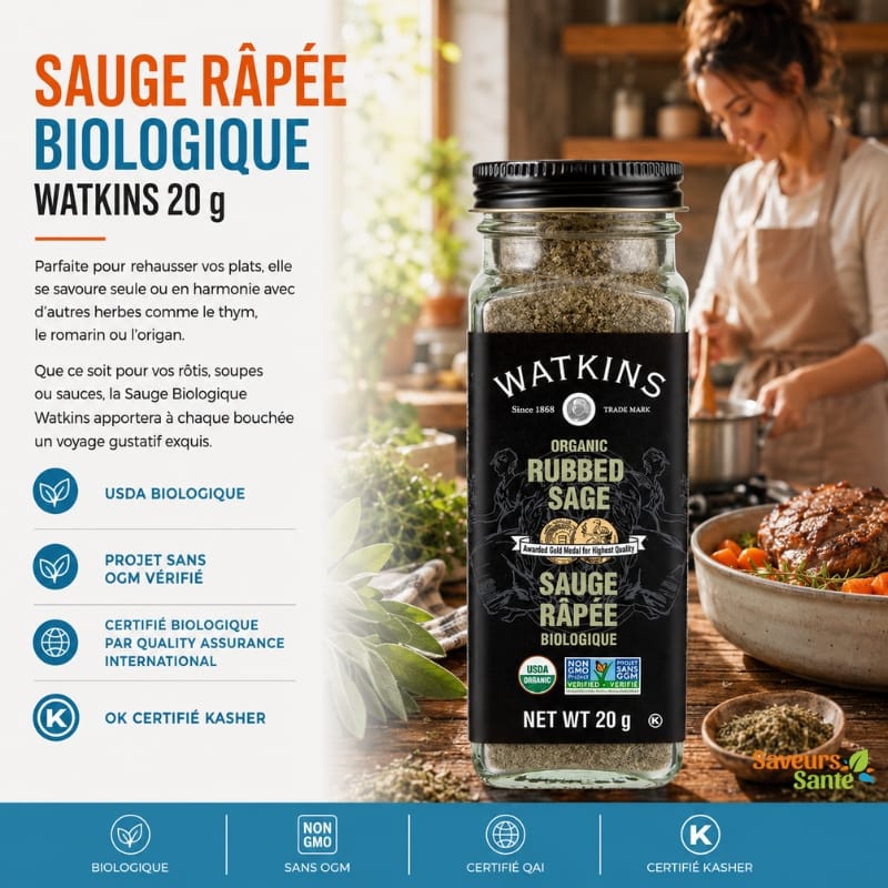 Sauge râpée biologique Watkins 20 g pour farces, volailles et recettes maison